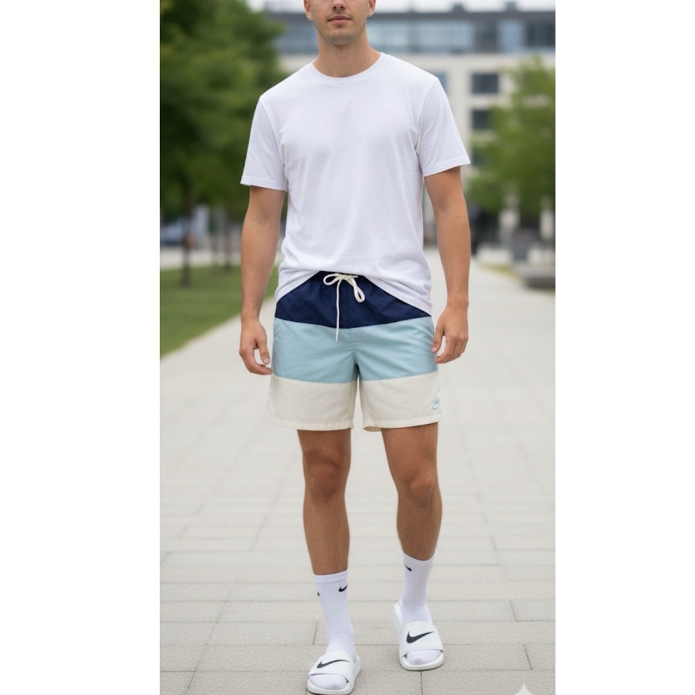 Nike Sportswear Woven Lined Flow Shorts Mens XL Colorblock Blue Cream‎ Y2K Retro